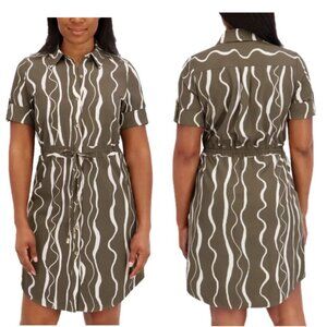 NWT Halston Women's Printed Dress, Green (Sage Wave)